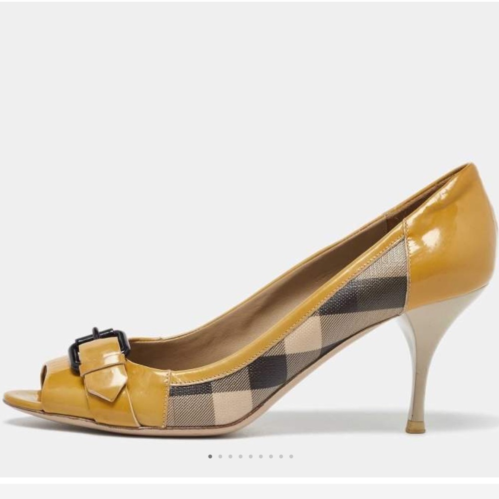 Burberry Tricolor Patent Peep Toe Pumps